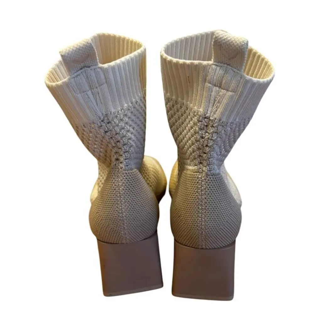 Vivaia Melissa Perforated Knit Sock Ankle Boots EU 40 US 9 Beige Square Toe